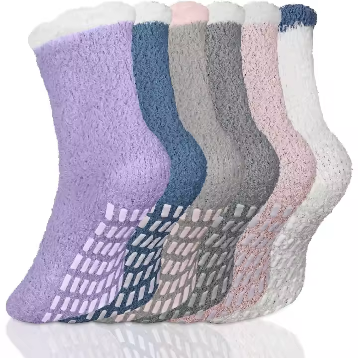 Calcetines Antideslizantes Mujer 5/6 Pares Calcetines Termicos de Invierno Calcetines Casa de Esponjosos sin Costuras con Agarres EU35-40 - 1