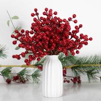 10pcs Ramas De Pino Con Bayas Rojas Artificiales Decoraciones De Navidad Para Arbolito De Año Nuevo Falsas Plantas Rojas De Fruta Adornos DIY Para Festividades - details 7