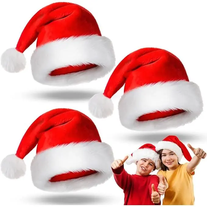 Gorro navideño, 3 piezas, gorro rojo de Papá Noel, gorro navideño para adultos, ideal para decoración de fiestas de disfraces de Navidad y Año Nuevo. - 1