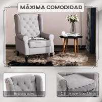 HOMCOM Sillón de Salón Moderno Butaca para Dormitorio con Reposacabezas y Patas de Madera Sofá Individual Carga 160 kg para Oficina Sala de Estar Gris - details 4