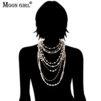 Collar Largo De Perlas Simuladas MOON GIRL Para Mujer Joyería Moda Statement Collar Trendy Con Cadena Multicapa Joyería De Moda - details 1
