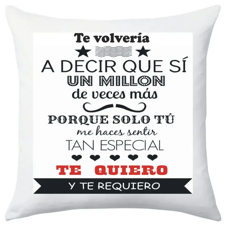 TEOVEL COJÍN + RELLENO CON FRASE: “TE QUIERO Y TE REQUIERO” ESPECIAL SAN VALENTÍN. MENSAJE DE AMOR. 40 x 40 CM - 1