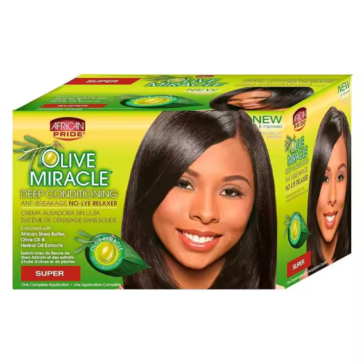 African Pride  Olive Relaxer Kit Super 227g Acondicionador - 1