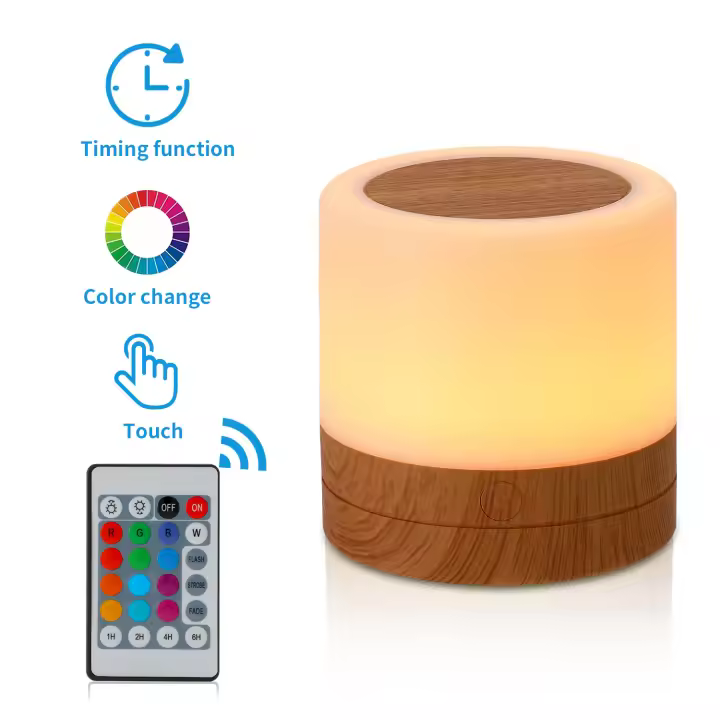 LED Night Light, Mini Bedside Table Lamp, Dimmable Eye Protection Lamp with Color Changing Touch Sensor Remote Control, USB Rechargeable - 1
