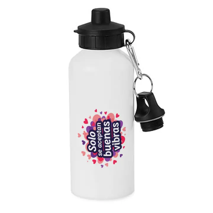 MERCHANDMANIA Bidón deportivo 600 ml acero inoxidable con chupón frase positiva buenas vibras amistad sentimientos botella escolar deporte bicicleta - 1