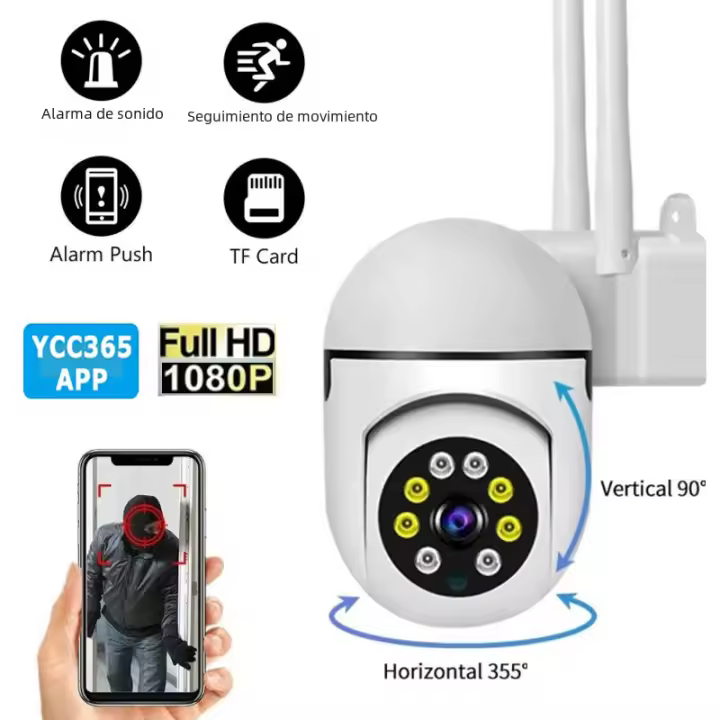 Cámara de Seguridad IP 1080P Control Inalámbrico Impermeable Vigilancia Humana AI - 1