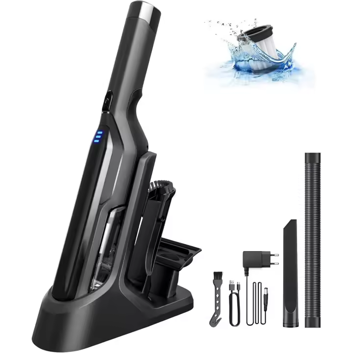 Aspiradora de Mano, 170W, 17000PA, Potente Aspirador Sin Cable Portatil, 2 velocidades, 3000mAh Batería & HEPA Filtro, LED, para Casa & Coche, Pelo Animal - 1