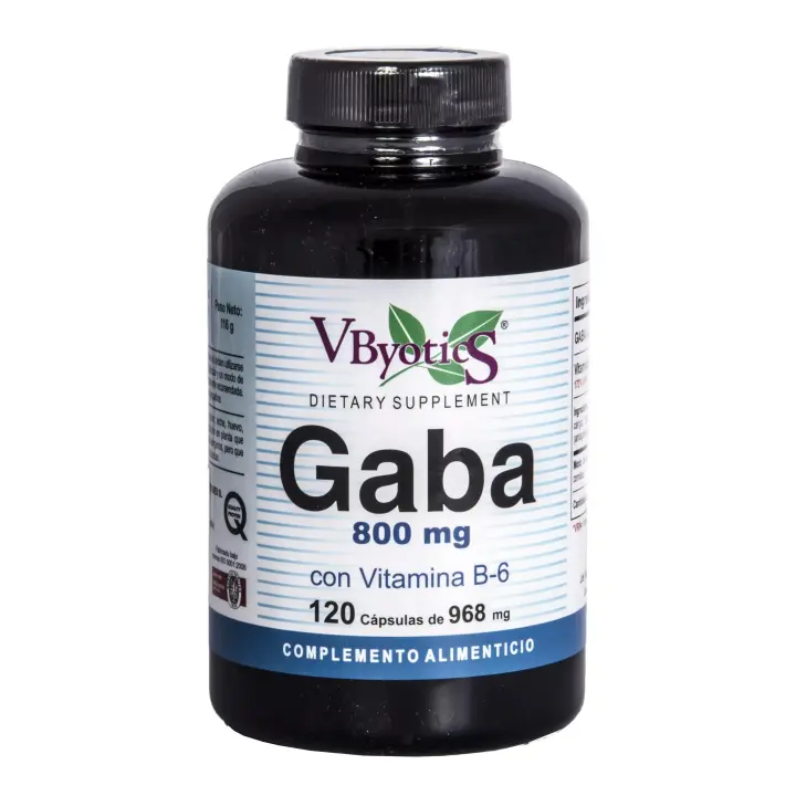 GABA 800 MG 120 caps Vbyotics es un inhibidor de los neurotransmisores y ayuda a regular el cerebro y las células nerviosas.  La vitamina B6 contribuye al funcionamiento normal del sistema nervioso, ayuda a regular la actividad hormonal - 1