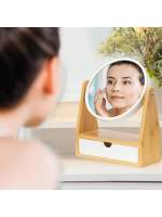 STARLEY - Espejo de Maquillaje Doble Cara • Espejo 1X/2X • Base de Bambú Natural con Cajón • Espejo de Mesa Portátil 17x10x25 cm • Ideal para Maquillaje y Cuidado Diario - details 0