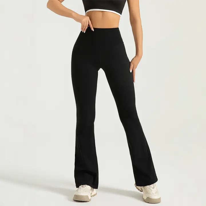Pantalones acampanados de yoga con cintura alta y levantamiento de glúteos, medias deportivas transpirables sin costuras para fitness nude - 1