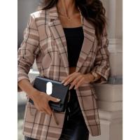 Abrigo Casual Para Mujer Con Punto Escocés Y Botón Único Talla S-XXL Chaqueta De Pato De Verano/Otoño De Poliéster - details 1