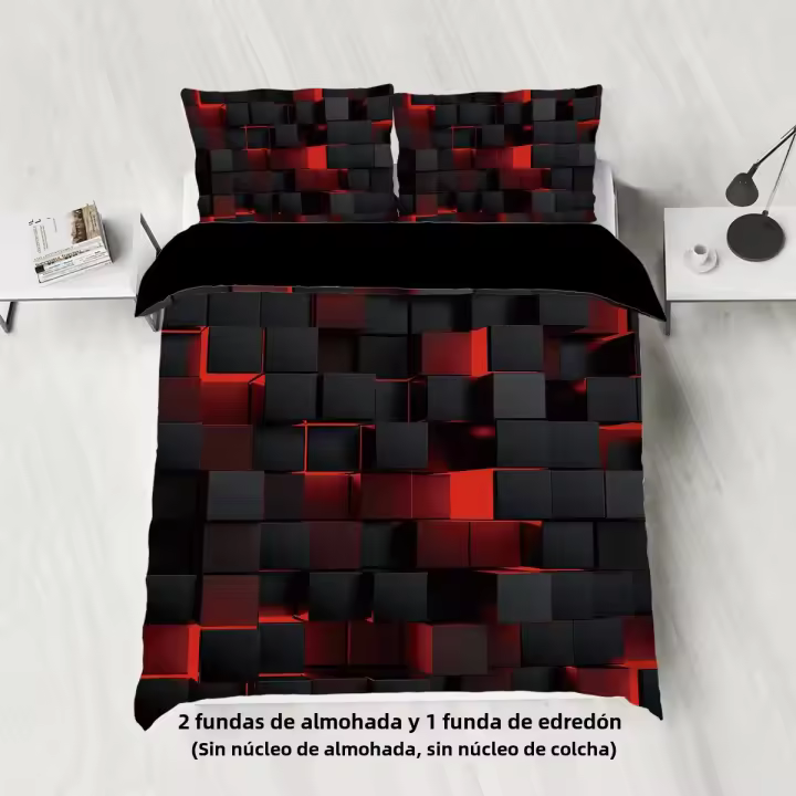 Juego De Cama Moderno 3 Piezas Rojo Transparente Con Efecto De Cuadrícula Para Adolescentes Y Adultos Incluye 1 Funda De Edredón Y 2 Fundas De Cojines - 1