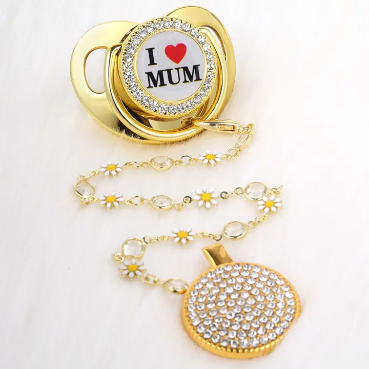 Chupete De Lujo Con Perlas Brillantes Para Bebé Oro Portador De Chupete Para Regalo De Baño Juguete Para Calmar La Boca De Los Bebés - 1
