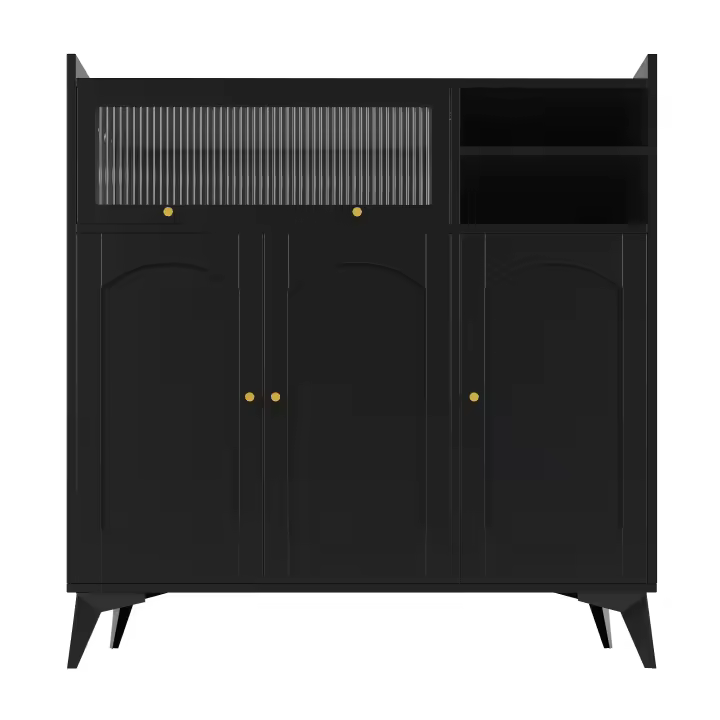 Aparador (120x39.8X16.5 cm), aparador Negro Modern Y minimalist, Espacio de almacenamiento Extra Large with Puerta de Vidrio y ASAS Doradas, muebles multiculturales para Coqueto o Sala de estar - 1