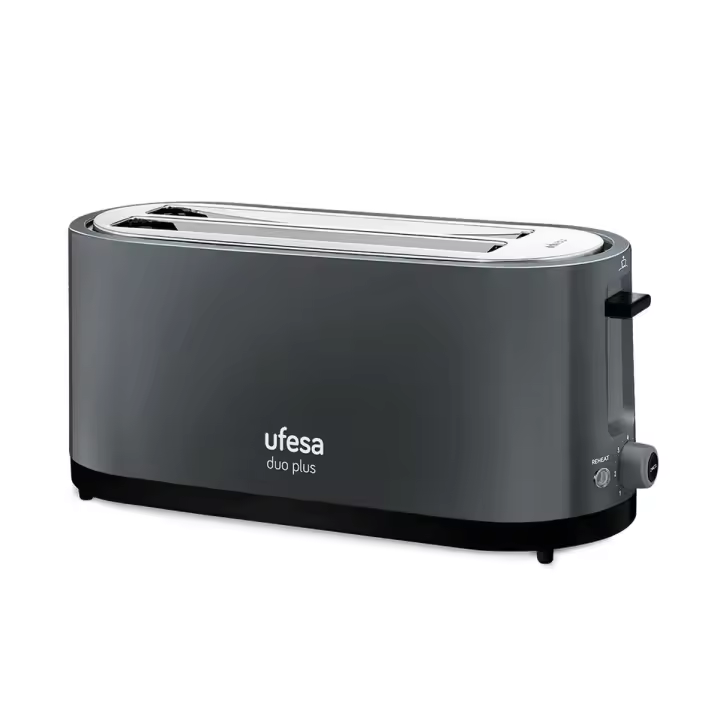 Ufesa - Tostador Duo Plus de 2 ranuras 1400W con selector de 7 niveles, funciones descongelar/recalentar/cancelar y bandeja recogemigas extraíble para cocina moderna - 1