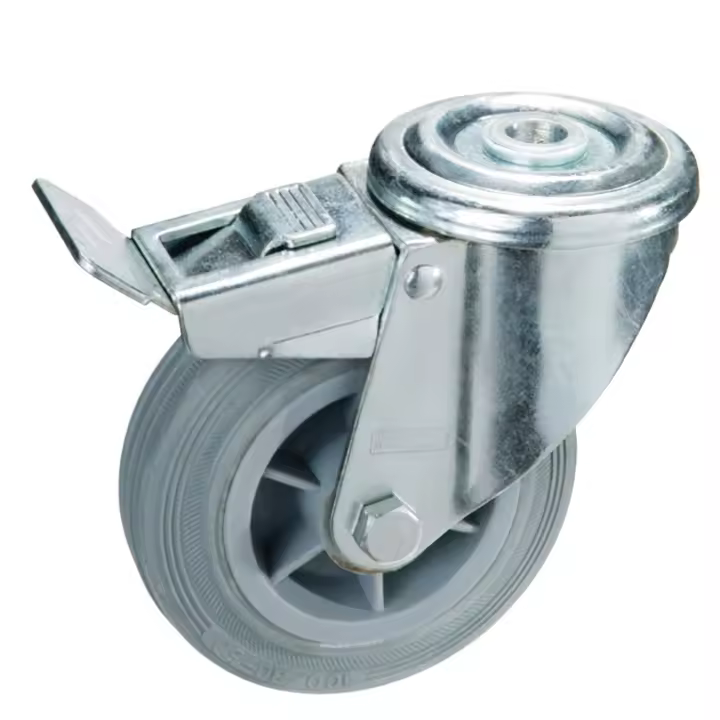 SANCO STORE - WOLFPACK LINEA PROFESIONAL Rueda Industrial Goma Gris Pasante con freno100 mm. - 1
