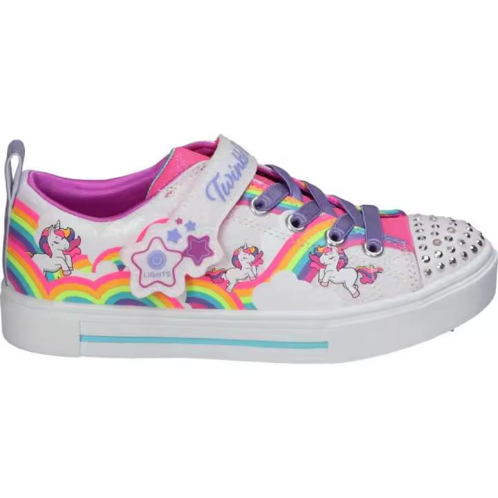 SKECHERS | Zapatillas con Luces Skechers Twinkle Sparks Jumpin' Clouds para Niña – Deportivas en Color Rosa con Dibujos de Unicornio – Sneakers con Cordones y Velcro – Con Luces – Cómodas – Modelo 314809L-WMLT - 1