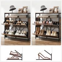 Zapatero espacioso con 4 compartimentos y estante abierto, capacidad para 12-20 pares, con separadores interiores, 98,3x30x95 cm, en marrón rústico y negro - details 6