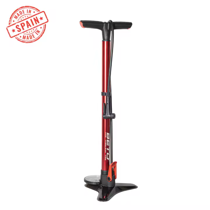 Bomba de aire de alta gama de pie para presurizadores y bicicletas con manómetro 28" - Aluminio - Max. 180 PSI - BETO  TuboPlus - Presurizador de Pelotas de Tenis y Padel - 1