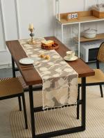 Corredor De Mesa Beige Con Encaje Y Borlas En Poliéster Y Algodón Para Decoración De Mesa De Café Y Boda - details 1