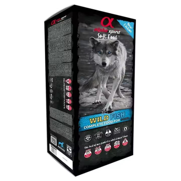 Alpha Spirit Complete Wild Fish para perros  9 kg 45x200gr Alpha Spirit Complete Wild Fish con pescado es un alimento semihúmedo innovador para perros adultos. Esta comida está especialmente adaptada a las necesidades nutricionales de los perros. - 1