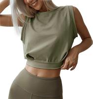 Camiseta De Algodón Para Mujer Top De Yoga Sin Mangas Cómodo Para Gimnasio Running Fitness Casual T-Shirt Amplia - details 2