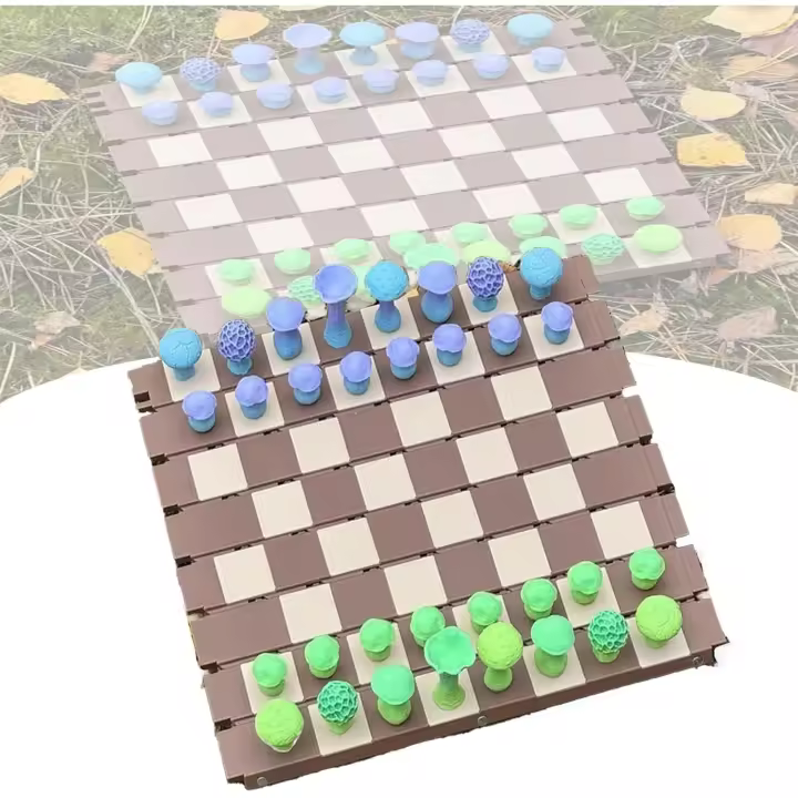 Ajedrez magnético con setas del bosque, juego de ajedrez y damas portátil con temática botánica, juego de mesa con tapas de rosca, tablero de ajedrez con una forma encantadora (verde) - 1