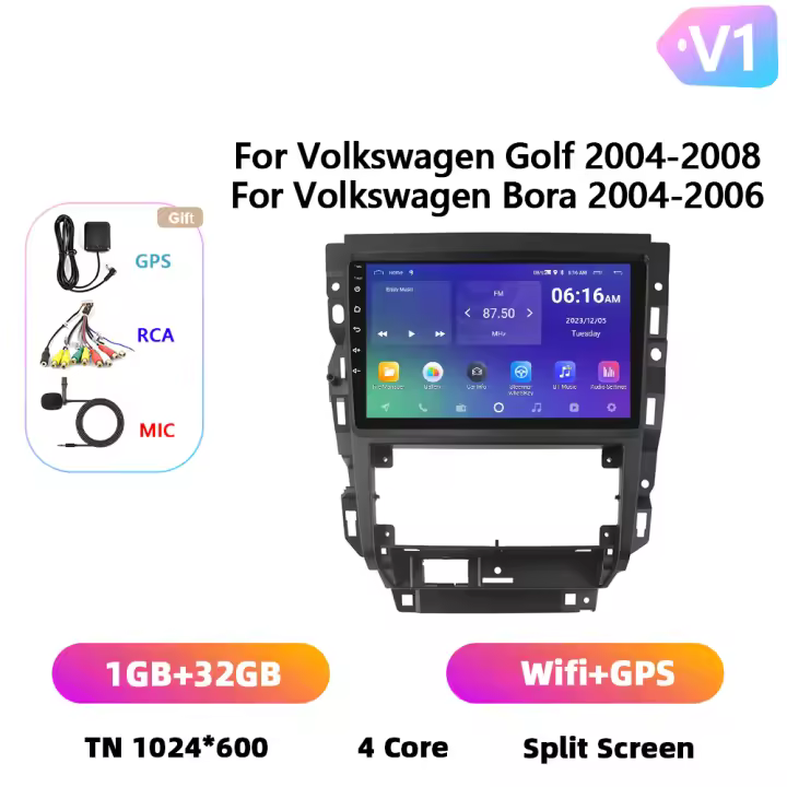 Podofo Radio de coche Android 2 Din para Volkswagen Golf 2004-2008 Bora 2004-2006 Carplay 8+128GB AI Voice WIFI+4G DSP GPS Navegación Multimedia Reproductor de Video - 1
