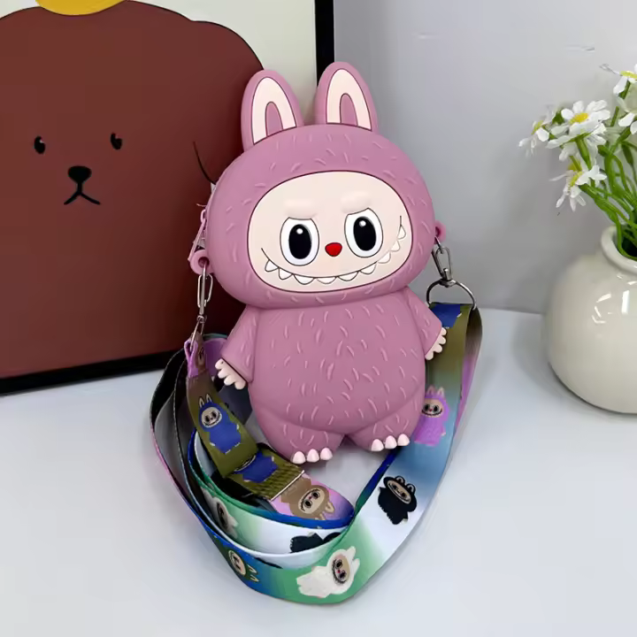 Bolso De Silicona Labubu Dibujos Animados Para Niños Accesorio Transversal Portátil Para Viajes Y Salidas Regalo De Cumpleaños - 1