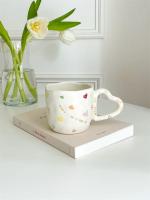 Taza De Café Creativa De Cerámica 350ml Pintura a Mano Con Flores Y Corazones Taza De Té O Leche Irregular Para Desayuno Con Avena - details 8