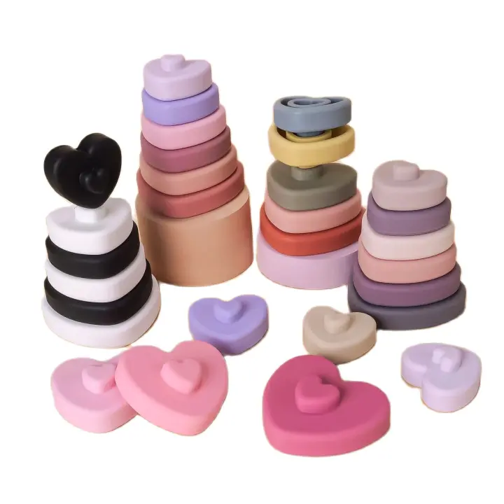 Juguetes Montessori Para Bebés 6Pcs Bloques De Construcción De Silicona Suave Formas De Amor Torre De Construcción De Silicona Regalos Para Niños - 1