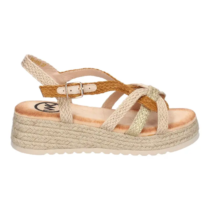 PuntoSalao Sandalias de plataforma en yute cómoda para mujer color camel KK-986 - 1