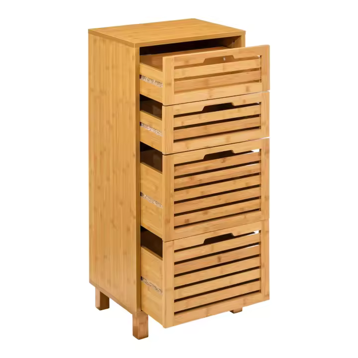 Miroytengo Cajonera Auxiliar 4 Cajones Sicela Marrón 40x98x30cm en Bambú, Diseño Moderno y Funcional, Almacenamiento Óptimo, Para Cualquier Estancia - 1