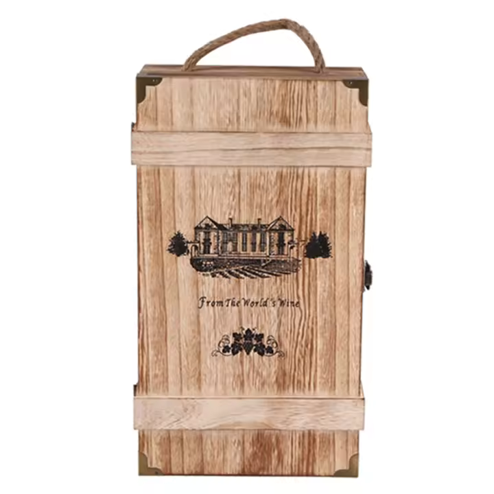 Caja de madera Vintage para 2 botellas de vino tinto, caja portadora, caja de almacenamiento, soporte de exhibición para fiesta de cumpleaños - 1