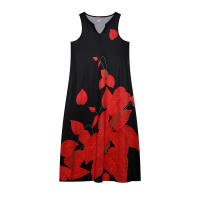 Vestido Largo Sin Mangas Con Cuello En V Y Estampado De Rosas Retro Para Mujer Vestido De Calle Estilo Vintage Polyester - details 4