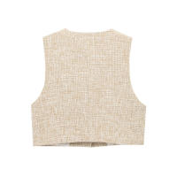 Conjunto De Vestido Y Shorts Asimétricos Para Mujer UNIZERA2025 Tweed Sin Mangas Cierre De Botones Con Cinturón Estilo Oficina Lady Verano - details 3