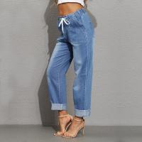 Pantalones Casuales Para Mujer Con Cordón Cintura Alta Jeans Rectos De Algodón Y Spandex Estilo Sencillo Para Todas Las Estaciones - details 10