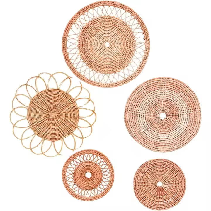 Cesta colgante de mimbre para decoración de pared, Cestas tejidas de 5 piezas, estilo bohemio - 1