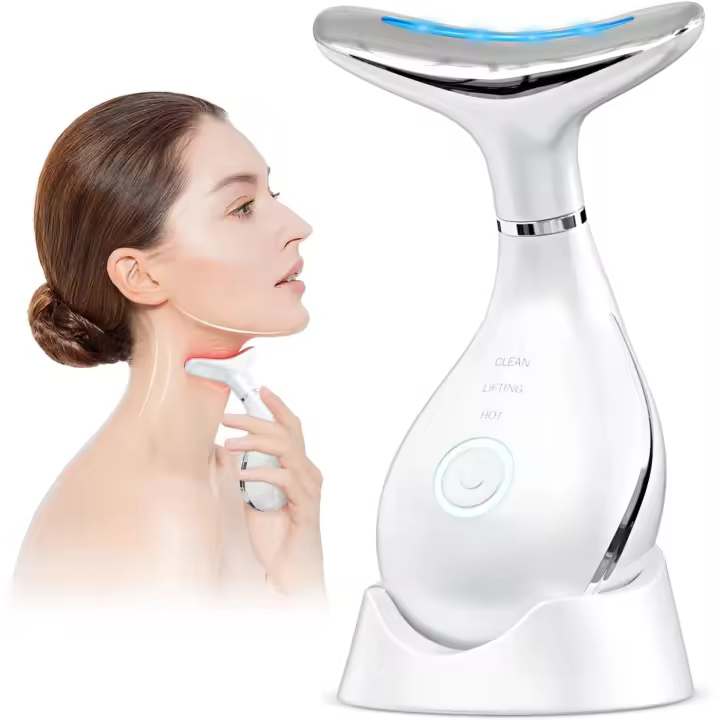 Masajeador Facial Antiarrugas Masaje Eléctrico: Masajeador para Cara y Cuello Reductor de Papada Rejuvenecedor Facial con Lifting Calor Luz LED y EMS para Mejorar las Líneas del Cuello 42°C - 1
