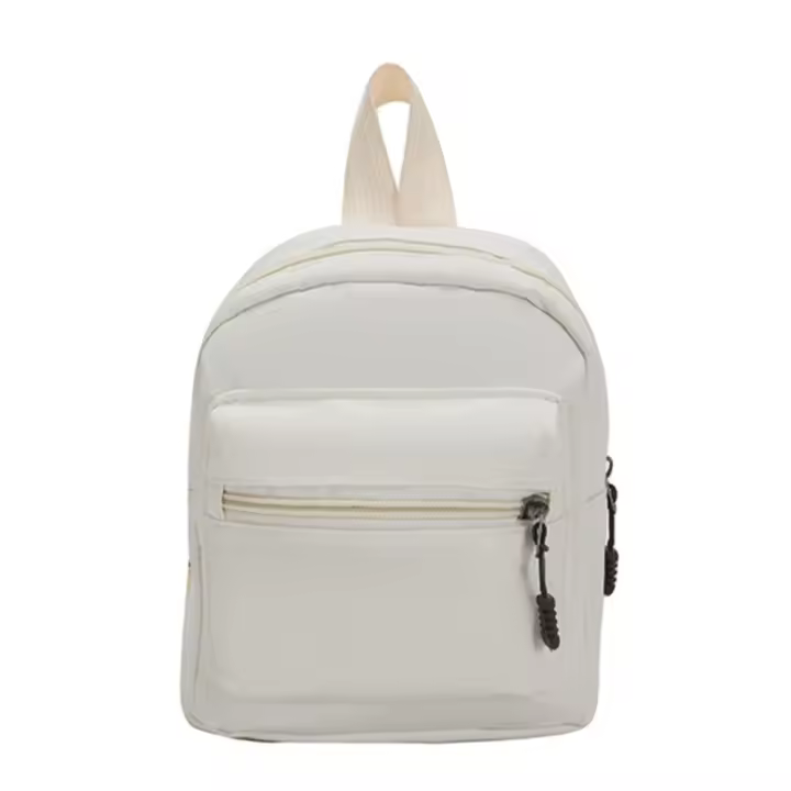Mochila Mini Para Mujer De Nylon Blanco Estilo Casual Con Bolsillo Exterior Cierres De Cremallera Adecuada Para Escuela Y Viajes - 1