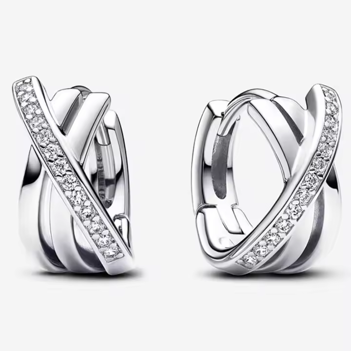 Pandora Pendientes de Aro en Plata de Ley Cruce Abrazo Brillante，Incluye Caja Original - 1