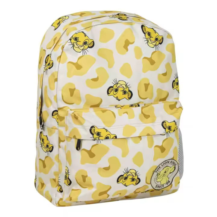 Mochila Casual de El Rey León - Color Beige - 32x12x42 cm - Fabricada en Poliéster - Estampado con Motivos de Simba - 1