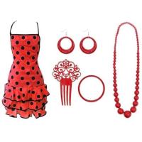 Delantal Sevillana Flamenca Lunares Accesorio Peineta Collar Pulsera Pendientes para Feria Mujer,Delantal Cocina para Mujer, Rojo Lunares Negro, Rojo Lunares Blanco, Negro Lunares Rojo, Fucsia Lunares Negro - details 0