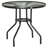 Outsunny Mesa de Jardín Redonda Mesa de Exterior Ø80x72 cm con Agujero para Sombrilla y Encimera de Vidrio Templado para Patio Terraza Negro - details 0