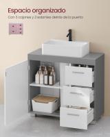 Mueble bajo lavabo para baño blanco, 3 cajones, 2 compartimentos, apto para lavabos de pie, con pedestal - details 16