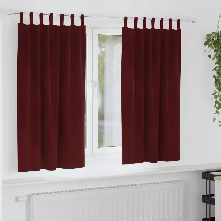 Cortinas Opacas vidaXL con Lazos de Colgado 2 pcs Rojo Vino Terciopelo - 1