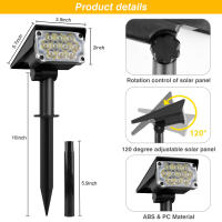 TSUN Luz Solar Exterior 3000K/6000K/RGB Luz Solar Para Jardín IP65 Spotlight Para Paisaje Camino Luz De Pared Solar - details 5