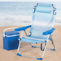 AKTIVE Silla de playa plegable, Silla de playa reclinable, Silla multiposición, 48x60x90 cm, Azul a rayas, Incluye cojín acolchado, Asa de hombro transporte, Peso máx 110 kg, Sillas de playa, Multiposición, Respaldo reclinable, Sillas de playa plegables - details 1