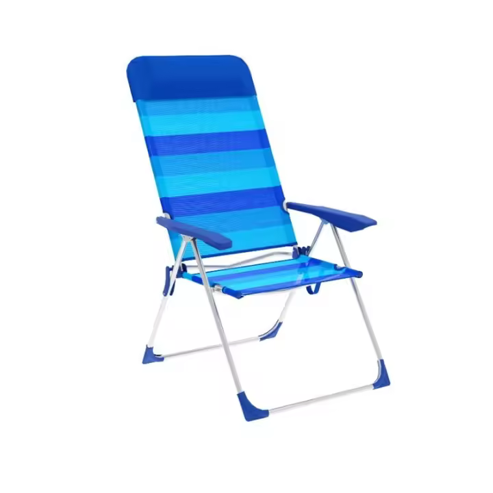 Marbueno Silla Plegable 5 Posiciones Aluminio con Cojin Rayas Azules Playa y Piscina 69X58X109 cm 10248 - 1