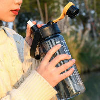 Botella Deportiva De Agua Con Tapa Y Taza Para Exteriores Y Deportes Capacidad Grande De 1.5L/2L/3L Resistente Al Desbordamiento Con Marca De Tiempo En Plástico - details 4